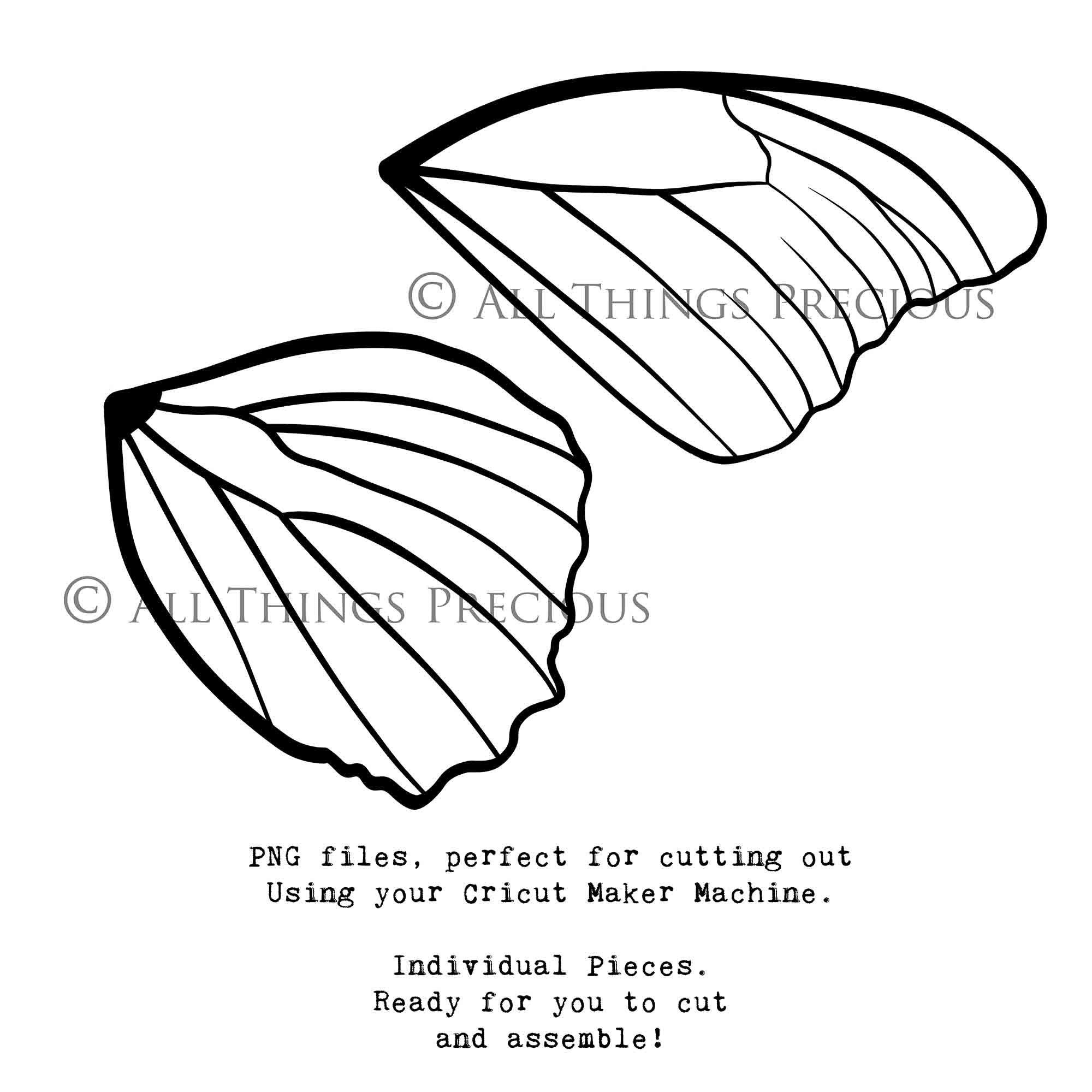 SVG & PNG Fairy Wing files for Cricut or Silhouette Cameo Cutting Machine. To create wearable fairy wings, in adult or children sizes.  Use this clipart design for Halloween Costumes, Fantasy or Cosplay or photography. These are Individual Wing Pieces, for you to cut and assemble. This is a digital product.